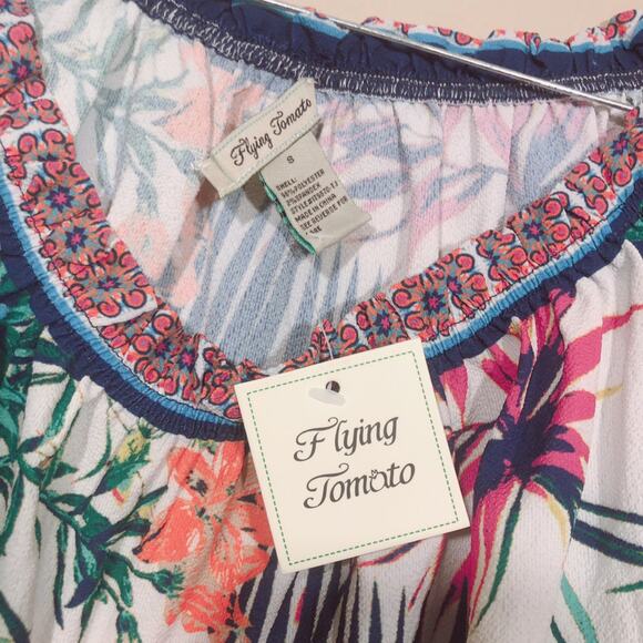 Flying Tomato Tropical Floral Off The Shoulders Multicolor Print Crop Top Shirt - Picture 3 of 8